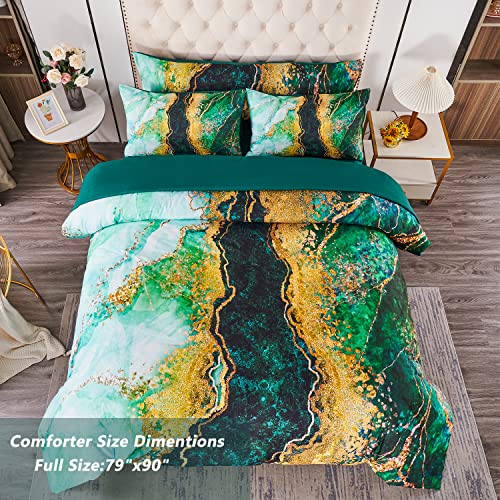Perfemet 6 Pcs Bed-In-A-Bag Green Watercolor Marble Pattern Comforter Set Full Size Colorful Abstract Artwork Bedding Set Modern Ultra Soft Lightweight Quilt Set For All Season(Green, Full) #TOP3