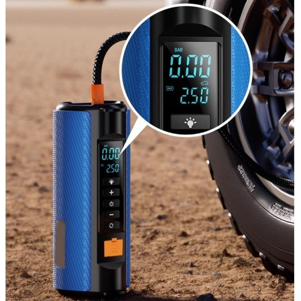per 6000mAh, avviatore di emergenza per auto con portatile, compressore d'aria, pompa di gonfiaggio pneumatici 30L/Min, manometro digitale, power bank USB per veicoli da 12 V (10000 mah)