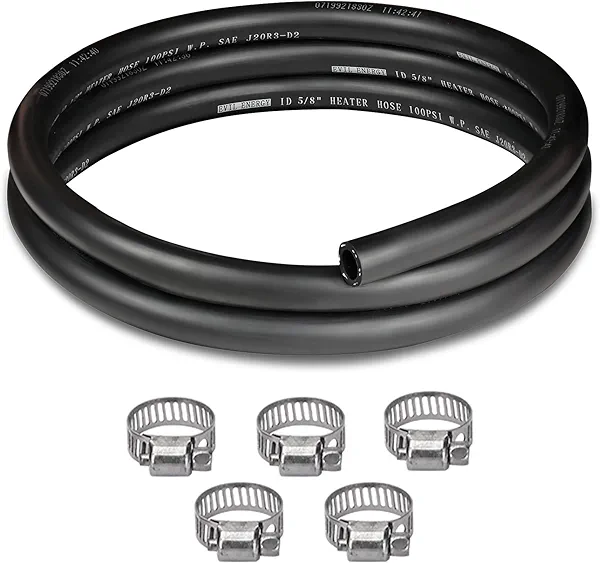 EVIL ENERGY 5/8" Heater Hose 5FT Coolant Radiator Hose With 5PCS Clamps Straight 100PSI SAE 20R3 Black