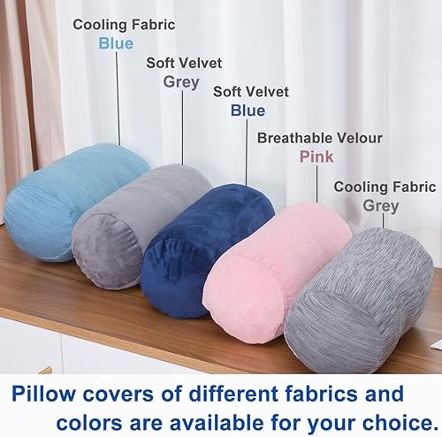 Miniatura 5 de Almohada cilíndrica redonda con funda de terciopelo extraíble, almohada cervical en rollo de tubo para soporte de cabeza, cuello, espalda y piernas,
