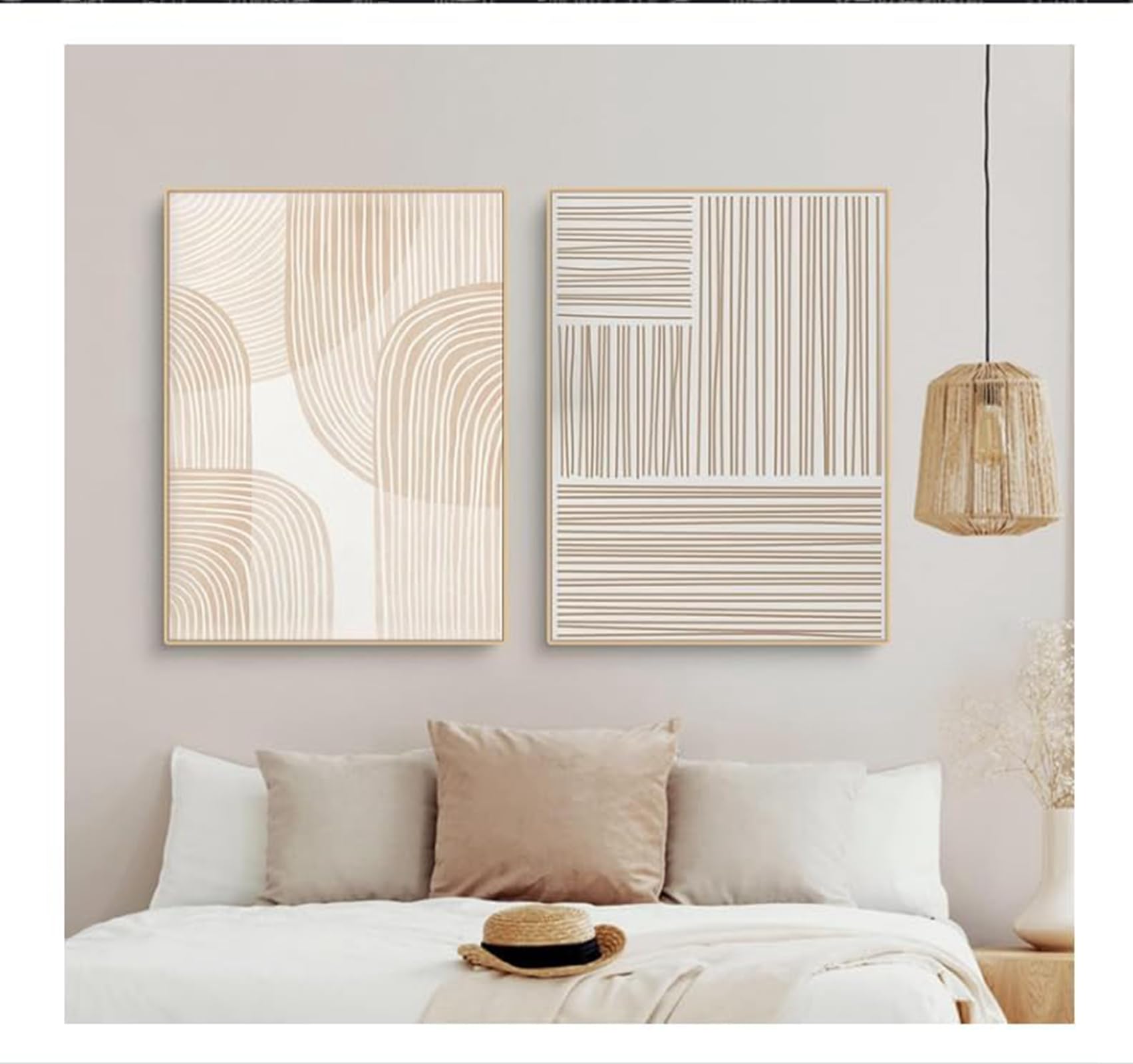 YLHKME Tableaux Abstrait Beige Géométrique Impression sur Toile Affiche Tableau Decoration Murale Salon,pour Salon et Chambre à Coucher Deco Maison (Sans Cadre,2X50X80CM)