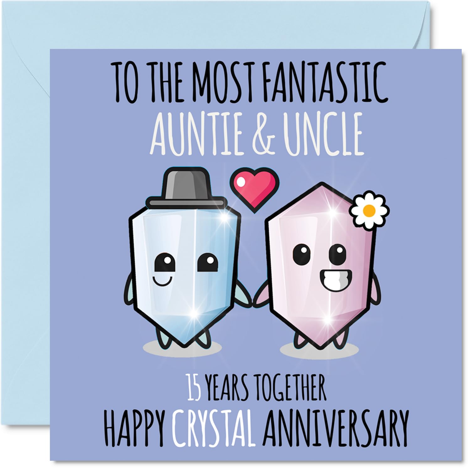 Cute Crystal Anniversary Card for Auntie & Uncle - 15 Years Together - Happy 15th Wedding Anniversary Cards for Uncle Aunt, 145mm Greeting Cards Anniversaries