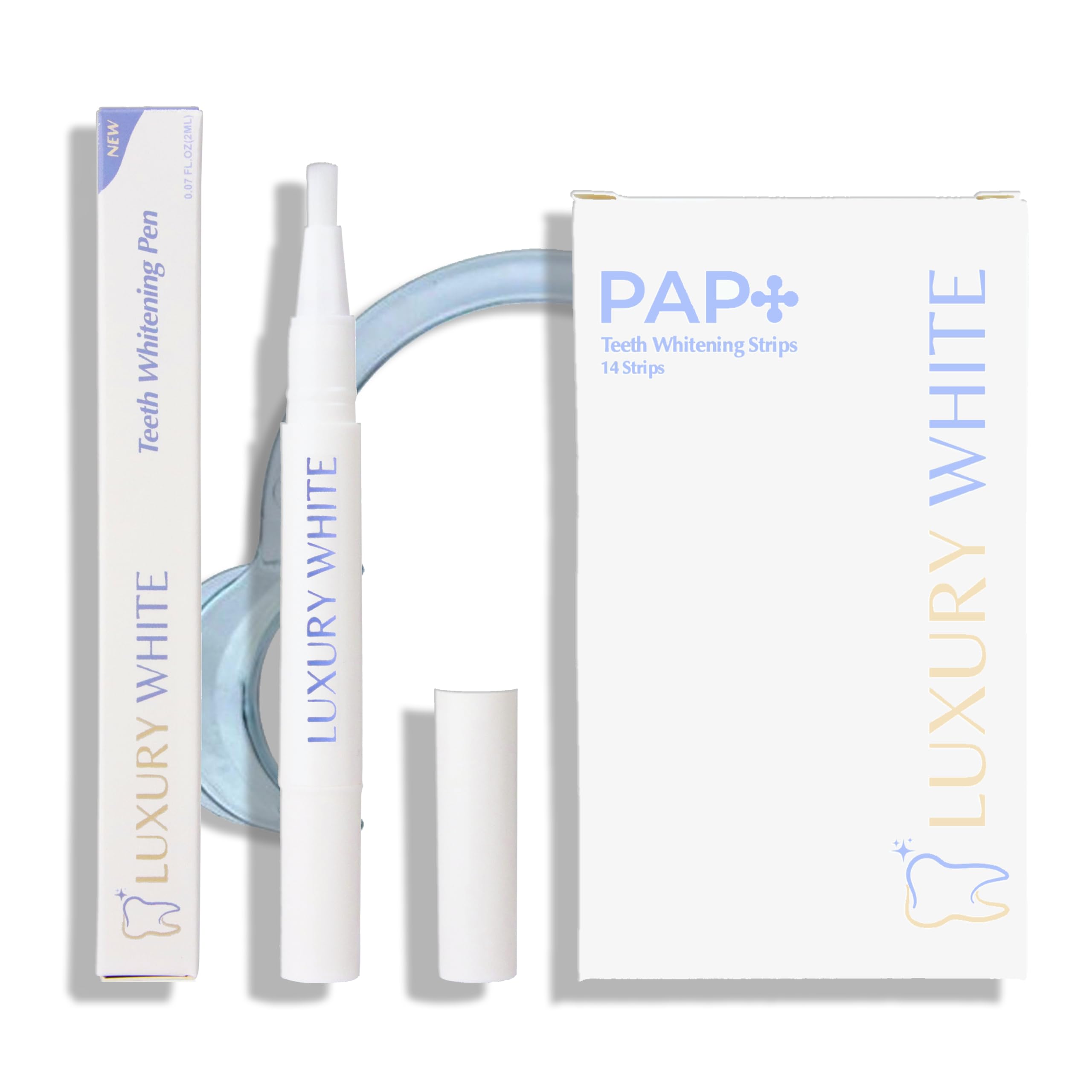 PAP+ Ultimate Whitening+ Set – Zahnaufhellung zu Hause – Whitening Pen + Strips + Mundspreizer – Ohne Peroxid – 100% sicher – Luxury White