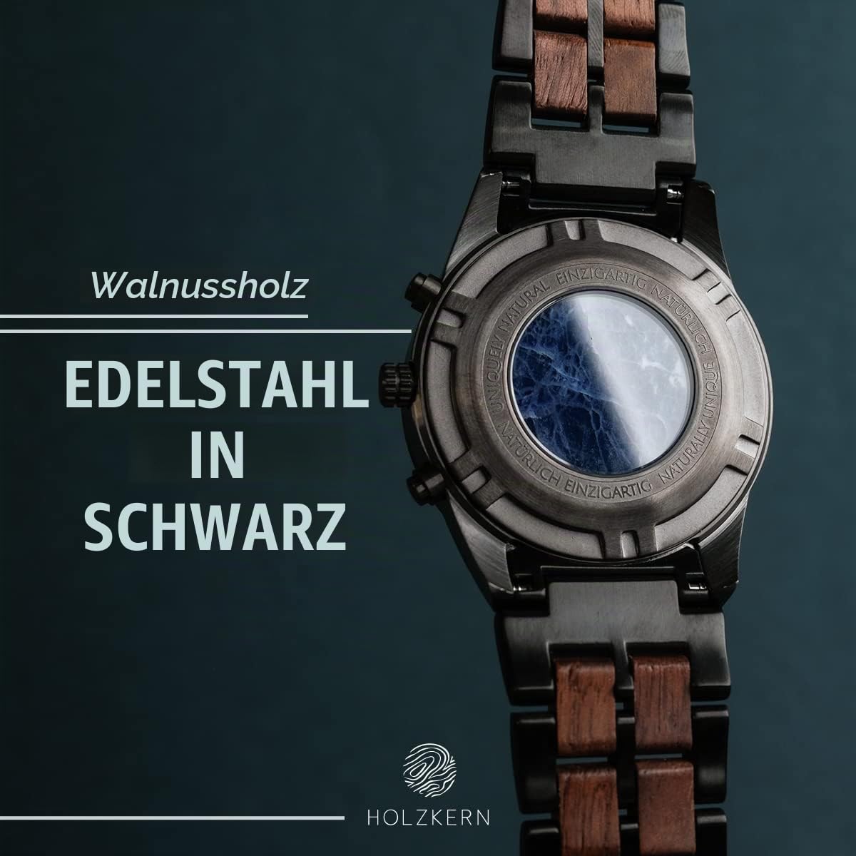 HOLZKERN Herren-Chronograph Quarz Space Dust Walnuss/Marmor 9120078339282 | Herrenuhr aus mattiertem Edelstahl, Armbanduhr mit präzisem japanischem Quarzwerk