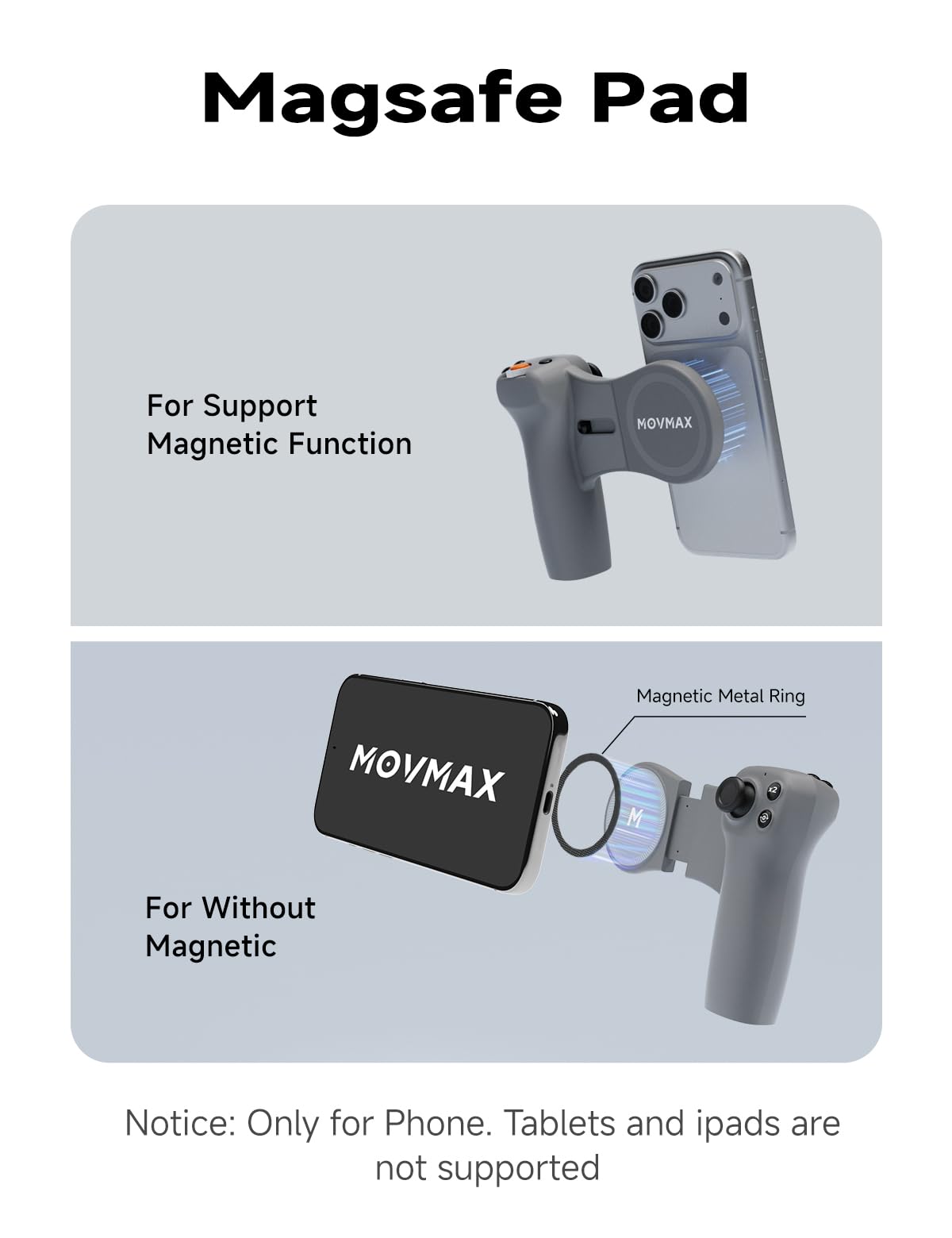 MOVMAX Pocket Controller mit Aufbewahrungstasche für DJI Osmo Pocket 4/3/2, kabellose Bluetooth-Fernbedienung mit Hall-Joystick, MagSafe-Handyhalterung und schützender Tragetasche