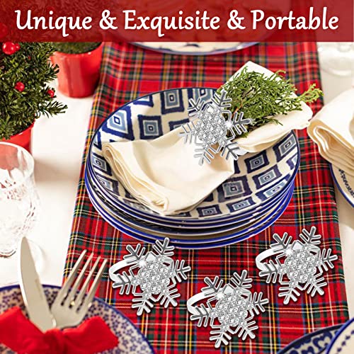 Image of Legigo Set of 8 Christmas Xmas Snowflake Napkin Rings Set- Metal Diamond Snow Xmas Napkin Ring Holders for Cloth Napkins, Christmas Holiday Party Dinner Table Decoration