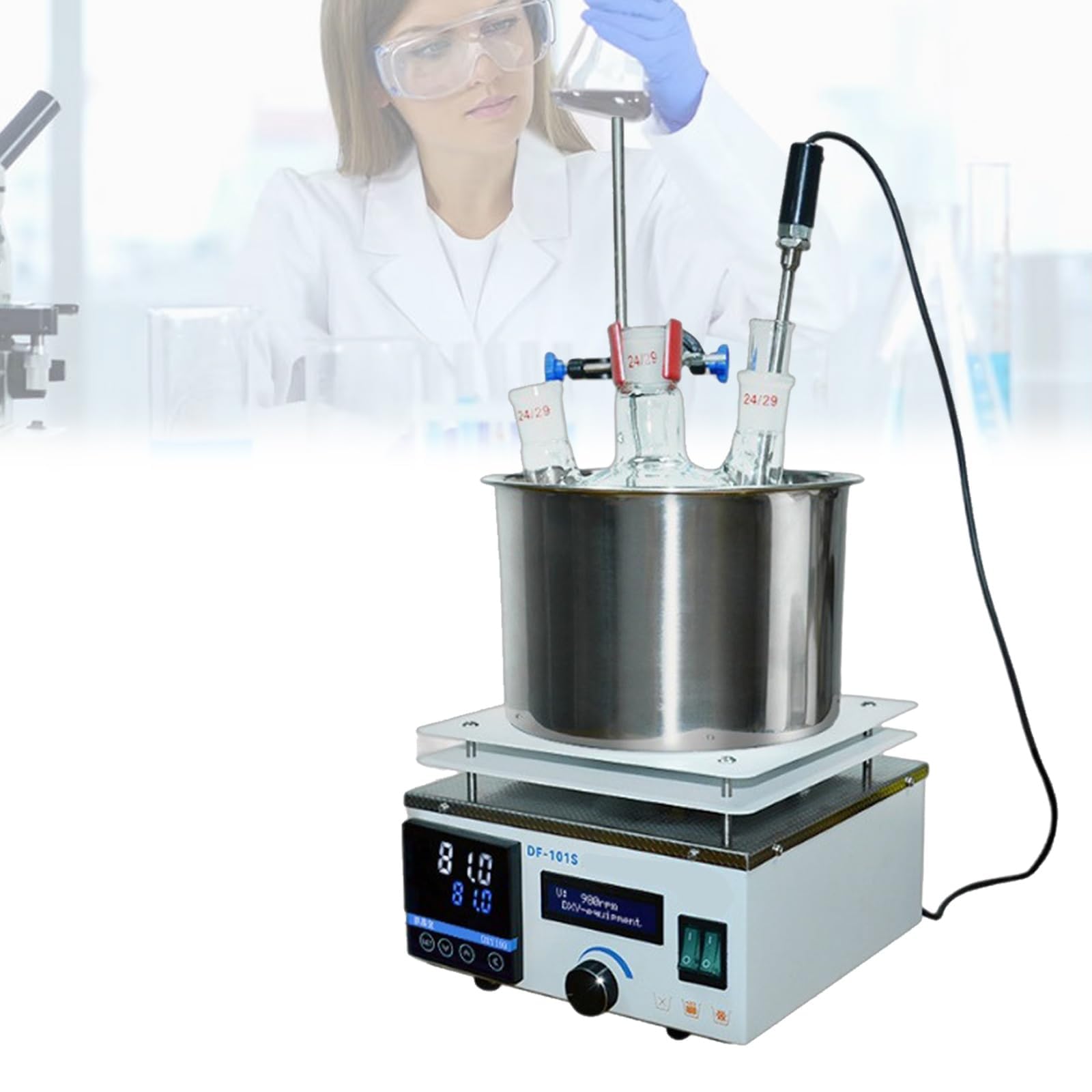 Agitatore magnetico con controllo digitale della temperatura 5-300 °C, timer 999 min, 2450 giri/min, per bagni d'acqua e olio da laboratorio, ricerca scientifica, capacità 3 l