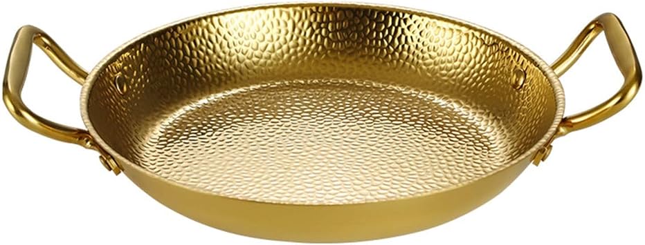 Spanish Paella Pan, Stainless Steel Double Ears Pan, Nonstick Cooking Skillet Cookware for Homes Or Restaurants,Gold,20cm