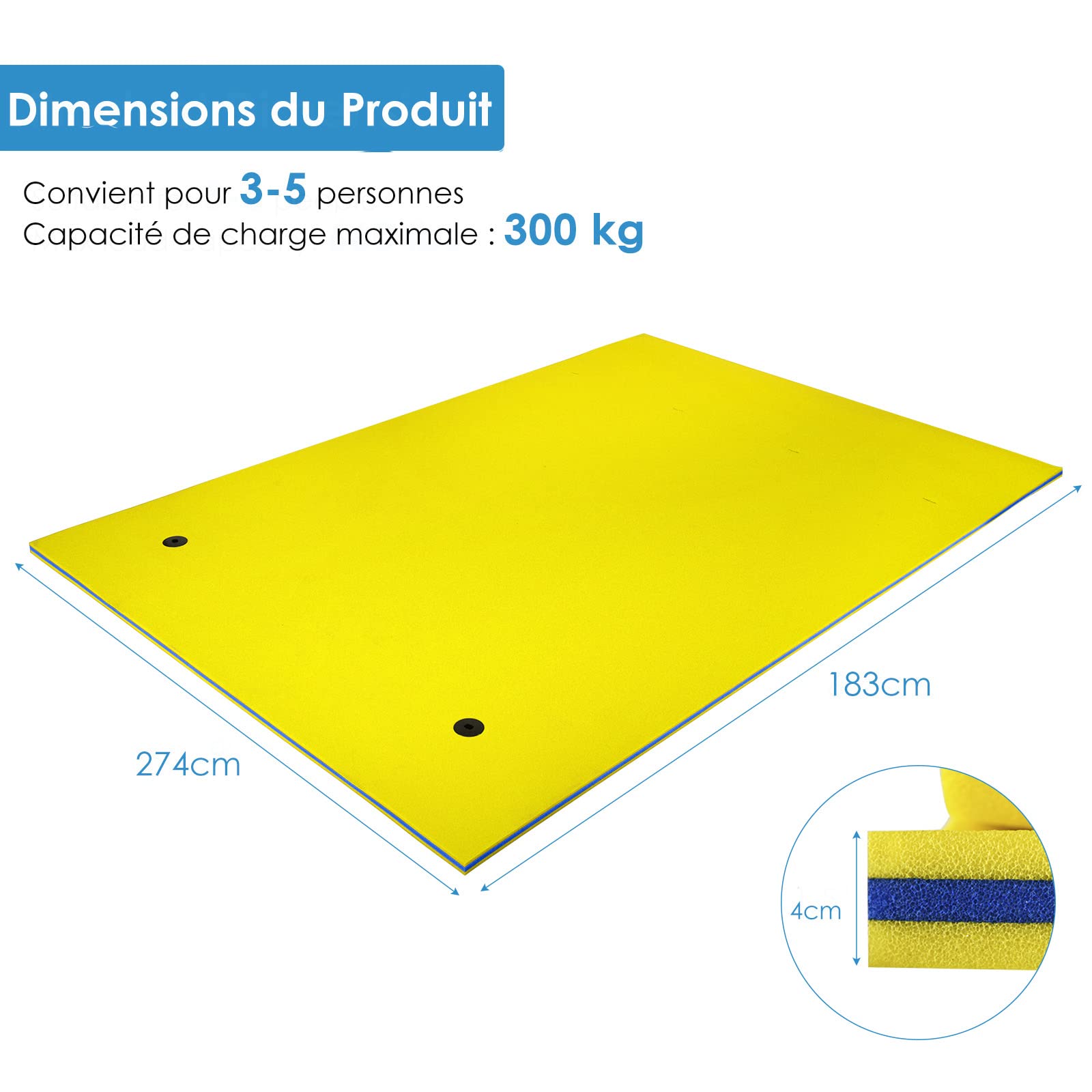 GOPLUS 270 x 180 cm Alfombra Flotante de Espuma XPE (Amarillo,270x180 cm) | Flotadores Grandes Playa para 3-5 Personas y 3 Capas, Carga 300 kg, Colchoneta Piscina para Adultos y Niño