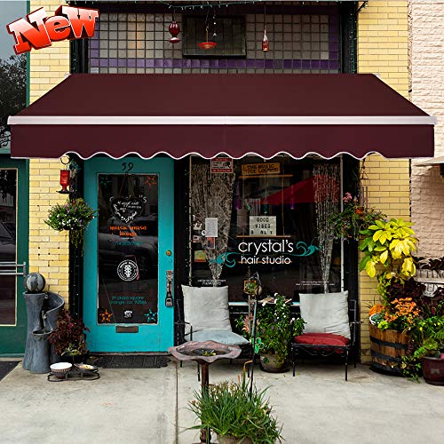 LEEKOUS Best 13x8 ft Retractable Awnings for Patio Waterproof, Outdoor Folding Sun Shade Awning Cover, Sunsetter Deck Awnings for Store Entrances, Windows, Terraces, Balconies (Wine Red,13x8 ft)