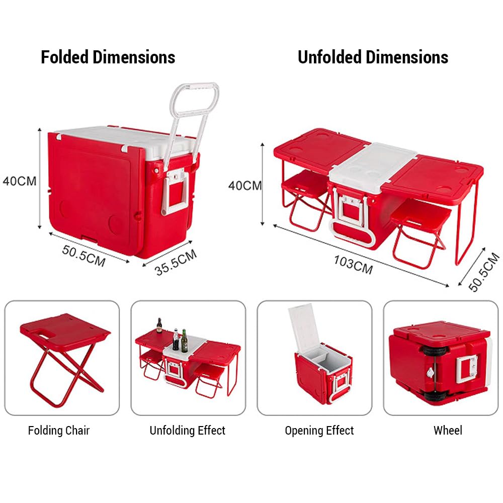 Hielera rodante con mesa y silla, caja portátil de aislamiento térmico para camping, picnic, playa, parque, patio, fiesta, viaje corto
