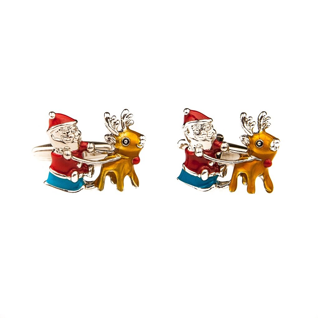 mrcuff Santa Claus Christmas Sleigh Reindeer Pair Cufflinks in a Presentation Gift Box & Polishing Cloth-picture-26
