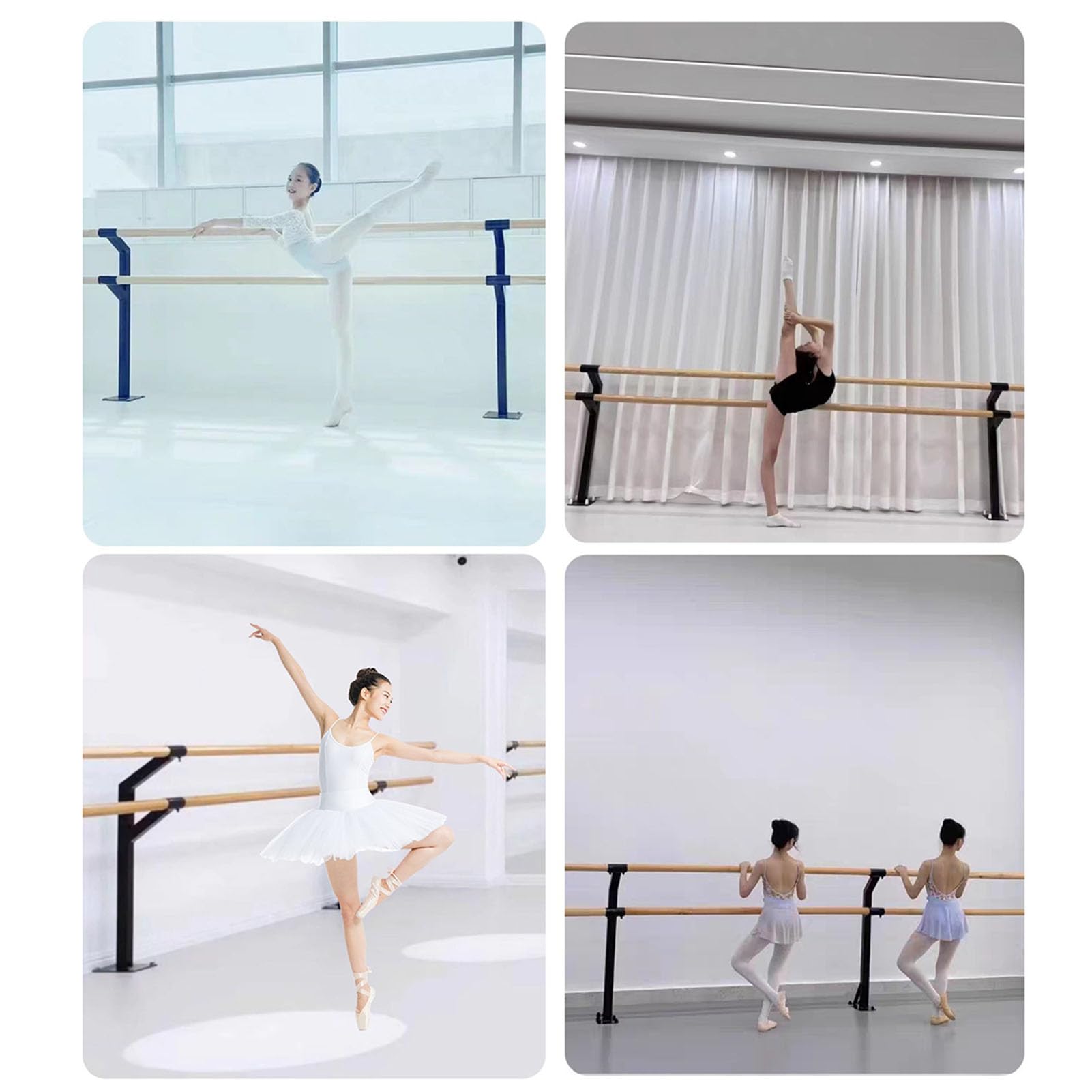 Barra de estiramiento de madera de barra de ballet doble independiente portátil,Barra de baile fija en el suelo poste de práctica profesional,Barra de Baile Elástica para Entrenamiento en Casa