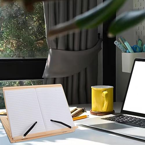 Miniatura 6 de AHANDMAKER Soporte de madera para lectura, soporte ajustable para libros de recetas, soporte grande y portátil de madera para encimera de cocina,
