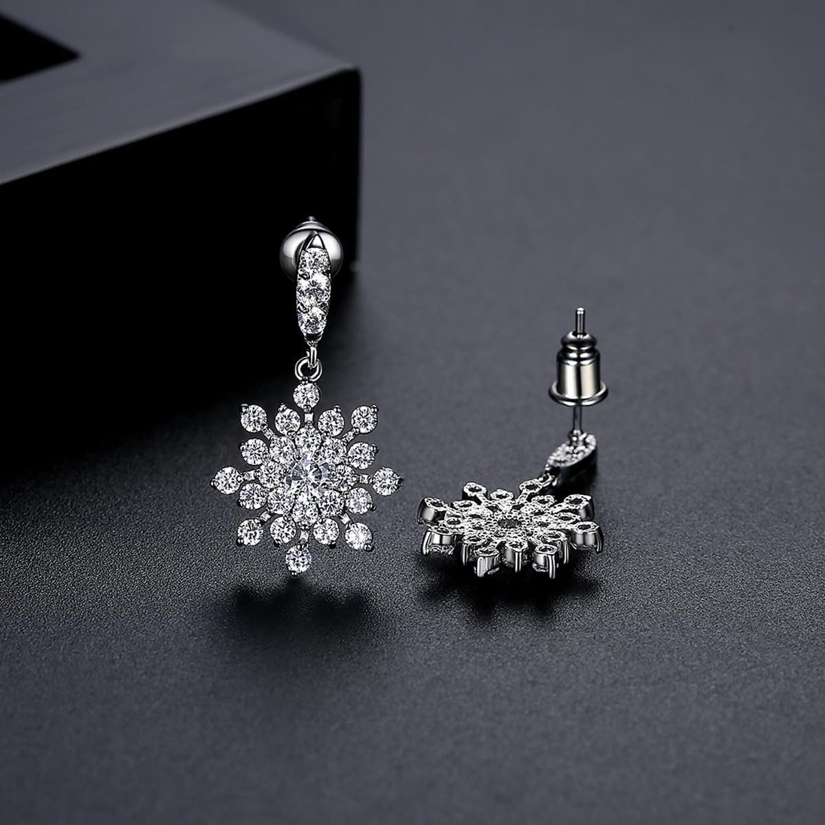 D Color VVS1 Clarity Moissanite Snowflake Earrings for Women, 14K Gold Drop Dangle Earrings, Unique Christmas Gift for Her