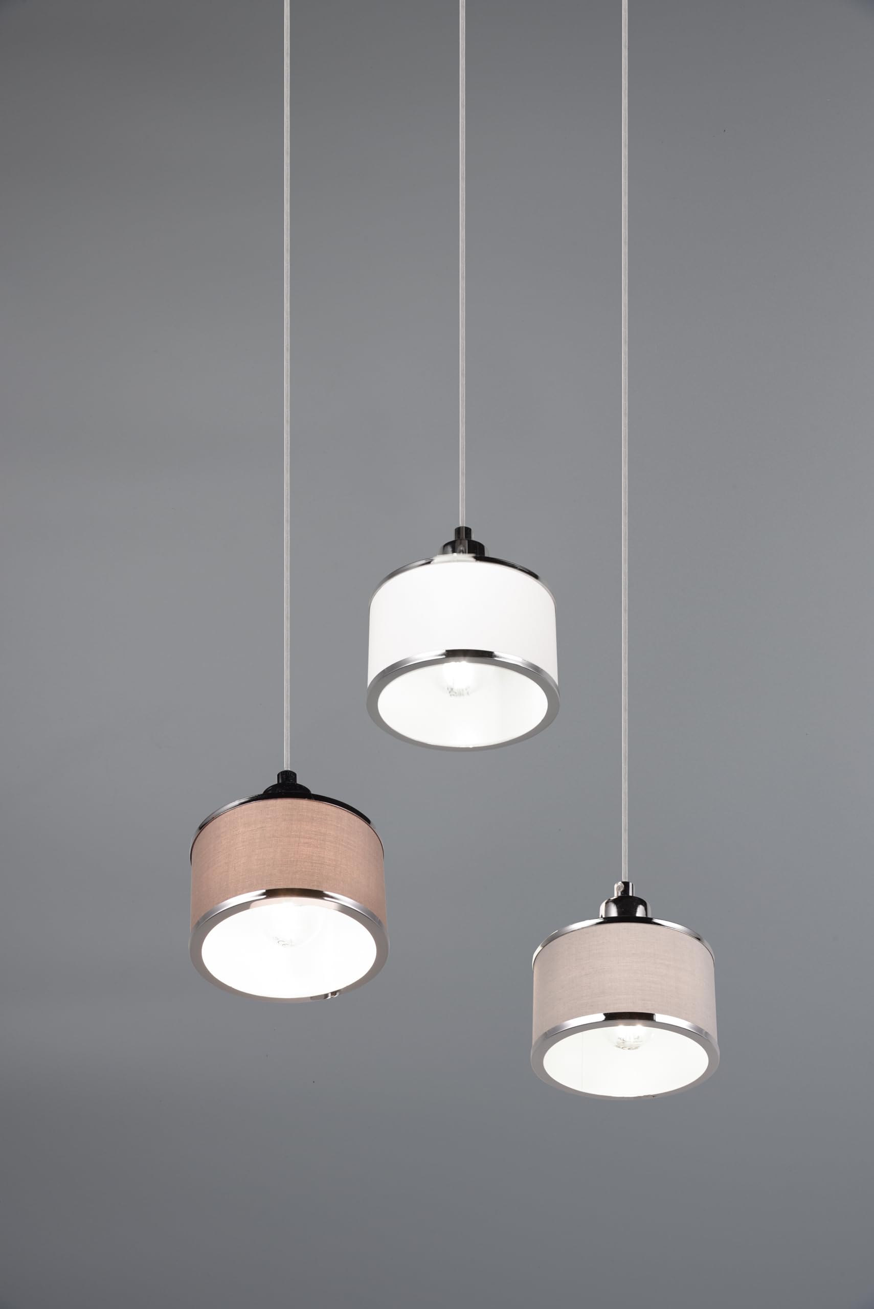 Trio Leuchten Pendelleuchte Kaprun 311630306, Metall Chrom, Schirm Stoff grau, exkl. 3x E14 |