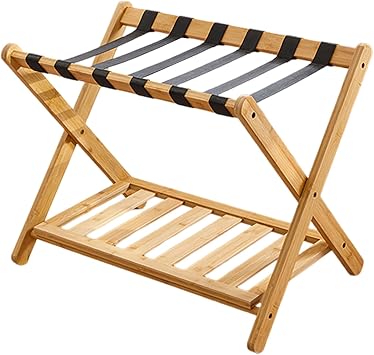Luggage Rack,Bamboo Luggage Stand,Heavy-Duty Suitcase Holder,Foldable Travel Shelf for Guest Room Bedroom Hotel, Double Layer Structure, Holds up to 150lbs, No Assembly Needed