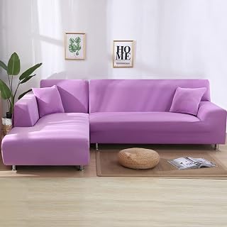 JunJiale Fundas de sofá impermeables en forma de L, juego de 2 piezas en forma de L, protector de muebles antideslizante para niños, mascotas, gatos, 4 asientos + 4 asientos (color lila)