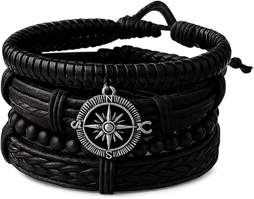 Vientiq Contemporary Beaded Braided Leather Bracelet For Men/Boys