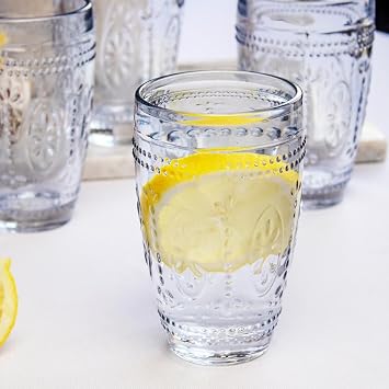 Darthome Set of 4 Blue Embossed Glass Tumblers 300ml Water Drinking Glasses Boxed