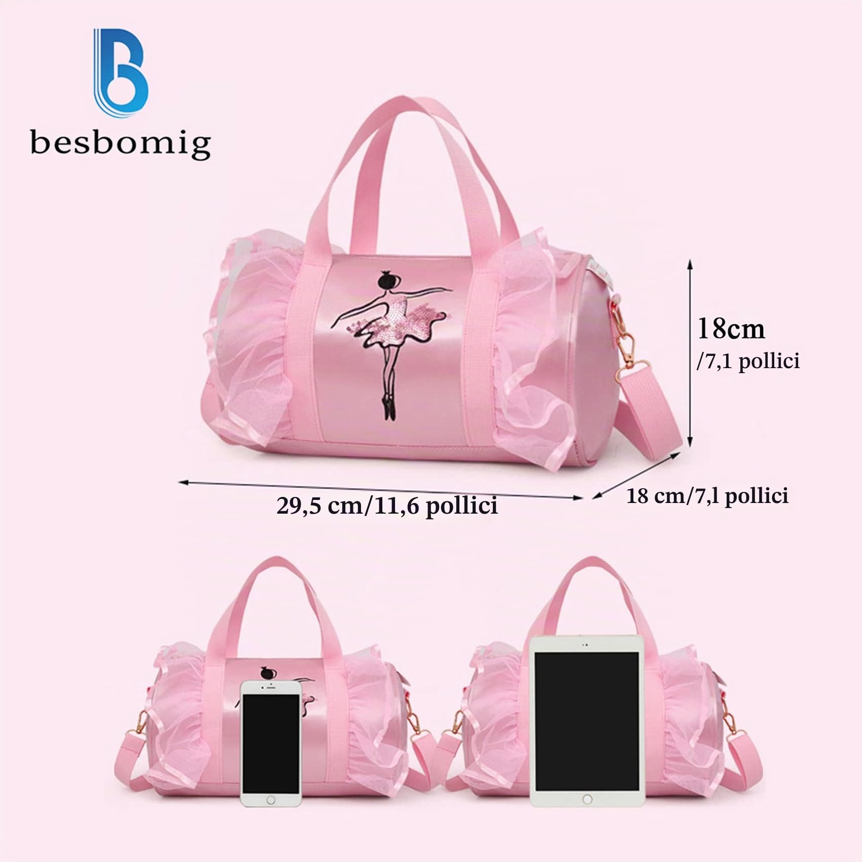 Borsa da Danza da Ragazza Rosa Cross Body Danza Bag Stile Principessa per Bambini Ballerina Balletto Borsa Sportiva