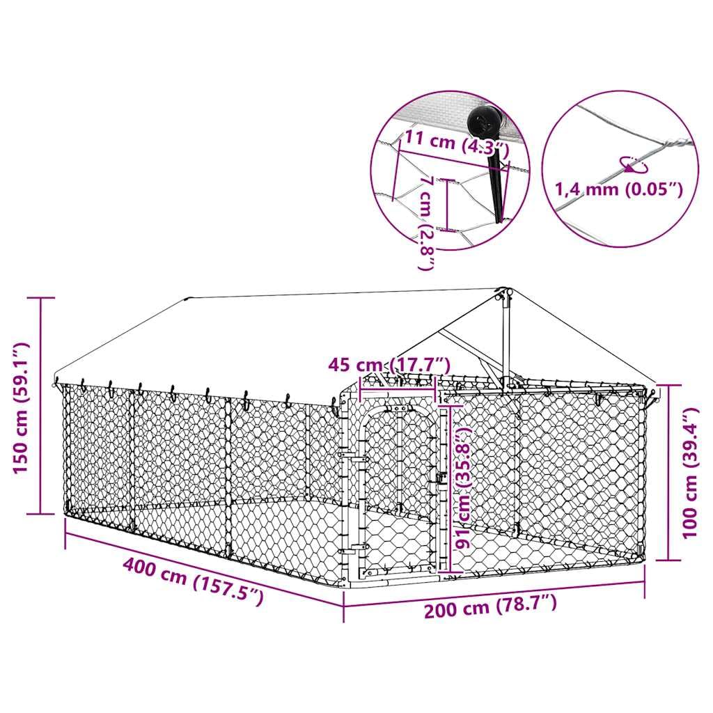 Perrera para perros al aire libre de acero galvanizado con techo de 400 x 200 x 150 cm, con cierre, jaula independiente para cachorros y perros, protección, seguridad, jardín, entrenamiento
