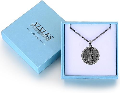 Vista 489 de Collar con colgante de plata de ley 925 con medalla de San Patrón, joyería religiosa para hombres y mujeres, con cadena de acero inoxidable 316L