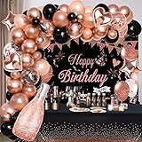 Winrayk 94Pcs Black Rose Gold Birthday Party Decorations for Women Girl Black Rose Gold Balloon Garl