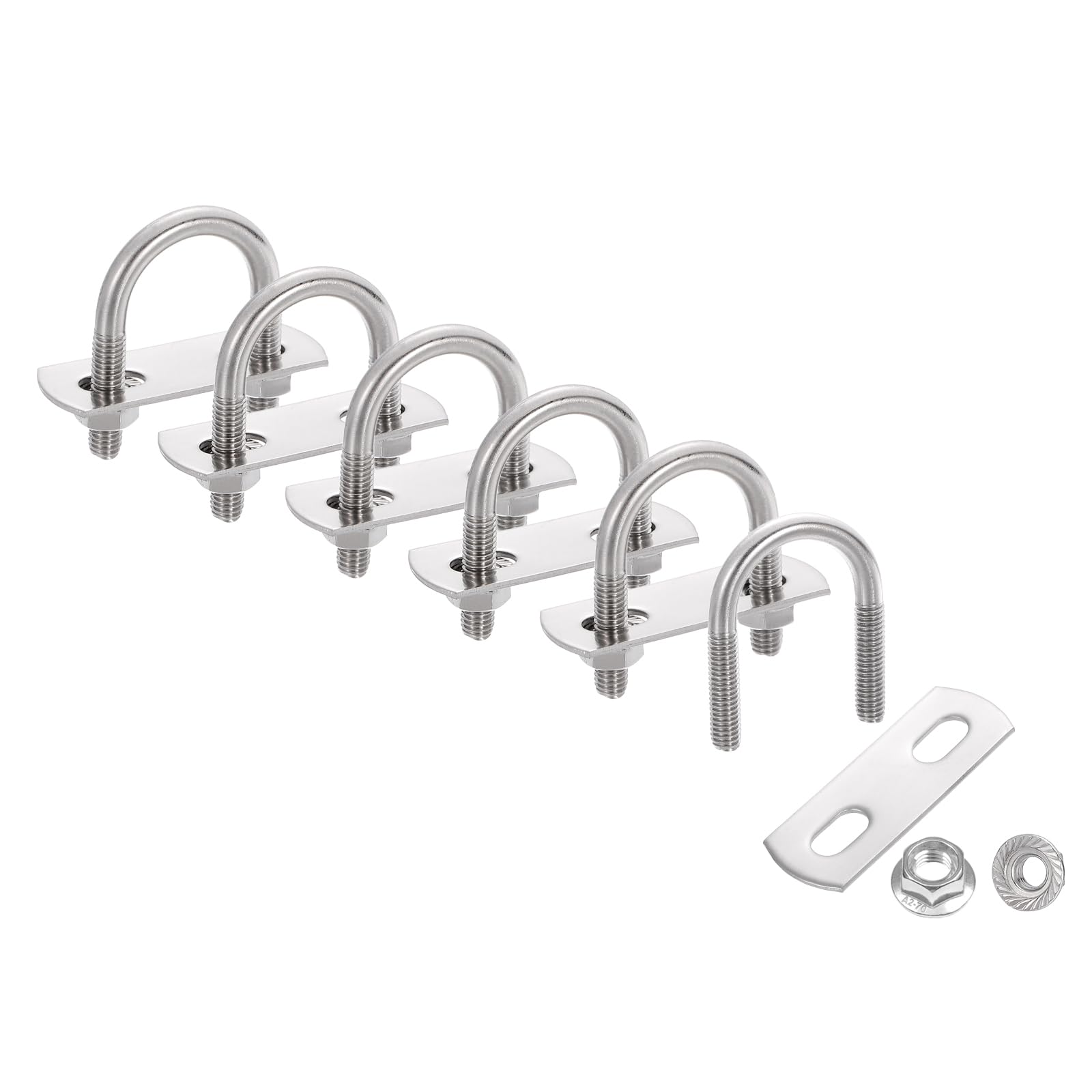 sourcing map 6 Set 7/8" Inner Wide Round U Bolts, 1-11/16" Length 304 Stainless Steel U-Bolts with Flange Hexagon Nuts, Frame Plates for Trailer, Automotive, (22mm W x 42.8mm L)