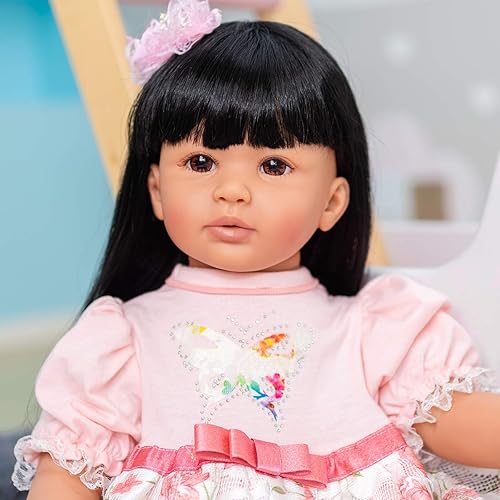 Miniatura 5 de Pinky Reborn Muñeca de princesa para niña pequeña con pelo largo, muñecas realistas de 24 pulgadas y 23.6 in en vinilo de silicona suave con piel