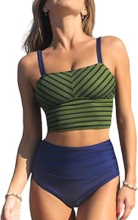Conjunto de tankini para mujer, cuello cuadrado, cintura alta, cintura alta, trajes de baño de dos piezas con tirantes ajustables