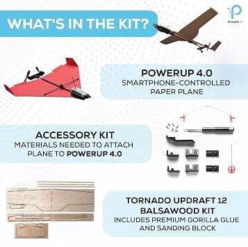 POWERUP 4.0 Balsa Paper Airplane Kit Smartphone Controlled RC Paper Motor | Easy to Fly With Autopilot and Gyro Stabilizer. Great Gadget Gift for Hobbyist Pilots or Tinkerers. Durable Flight Module