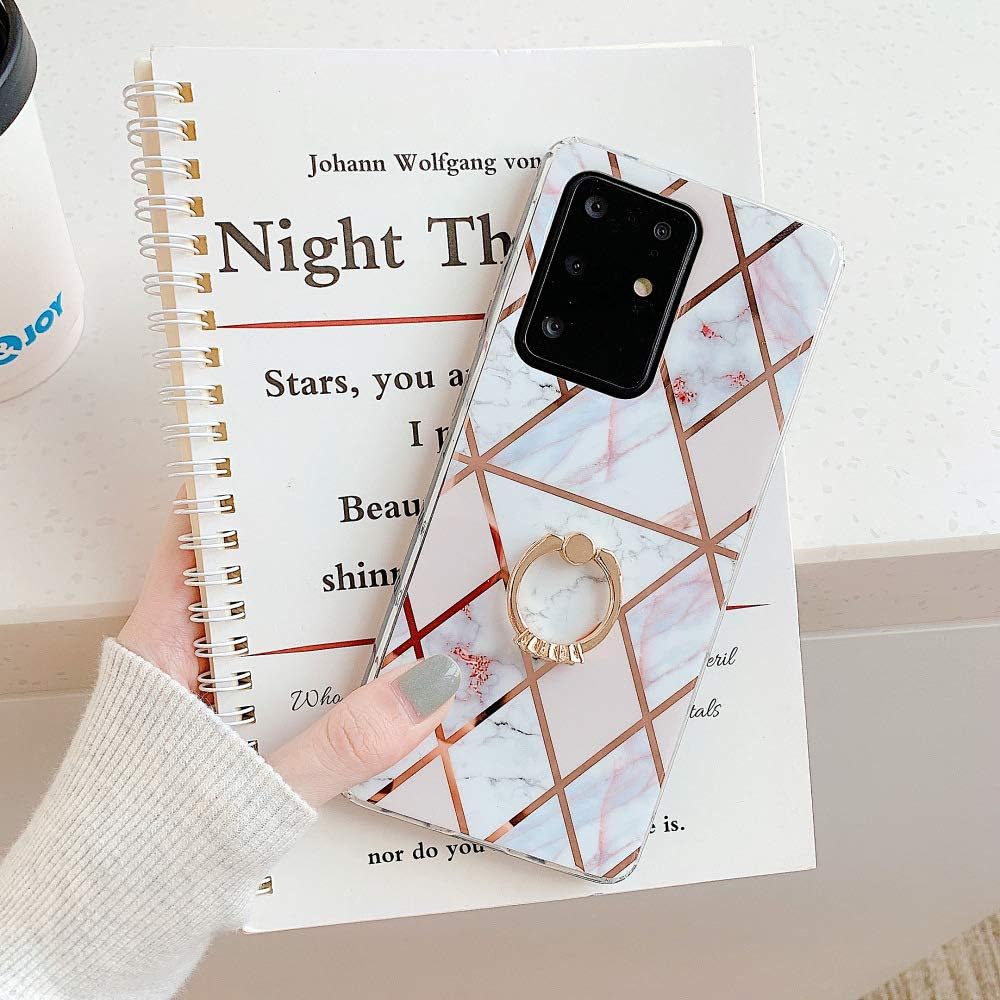 Marble iPhone12Pro Max Case with Glitter Ring Holder Kickstand for Girls Women, Slim Thin Stylish Cute Design Soft TPU Protective Cover (Color C, iPhone12ProMAX)