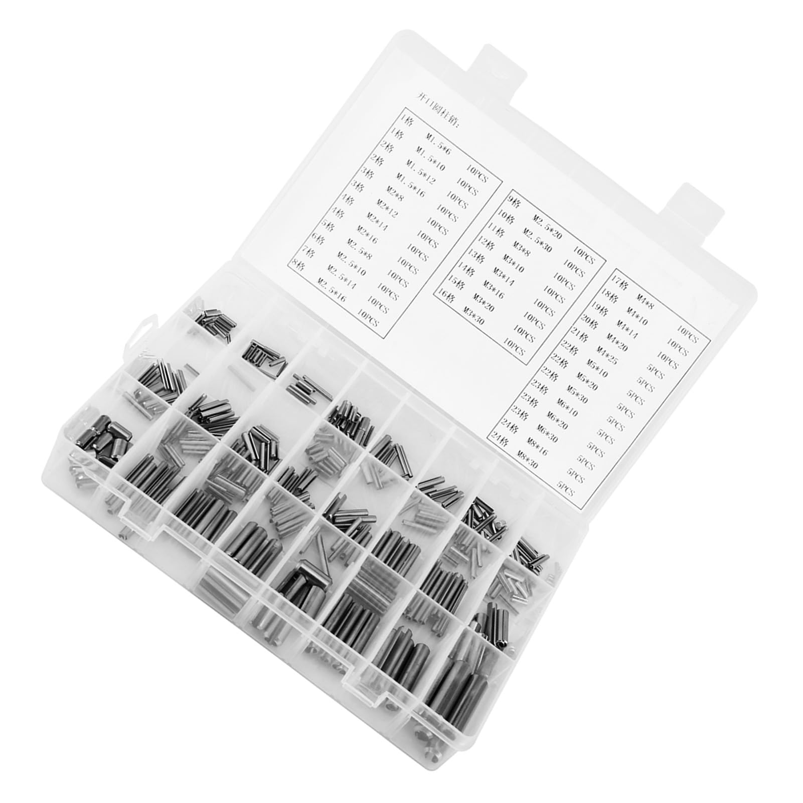 280 Piezas de Pasadores Elásticos Set, Medidas M1.5 a M8, Acero Inoxidable Elástico Cilíndrico Caja Organizadora de Plástico Incluida para La Fijación de Piezas