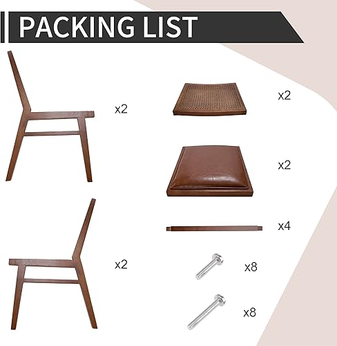 Miniatura 6 de MeetLeisure Juego de 2 sillas de madera de mediados de siglo sin brazos, sillas de madera con respaldo de ratán tejido a mano, adecuadas para sala