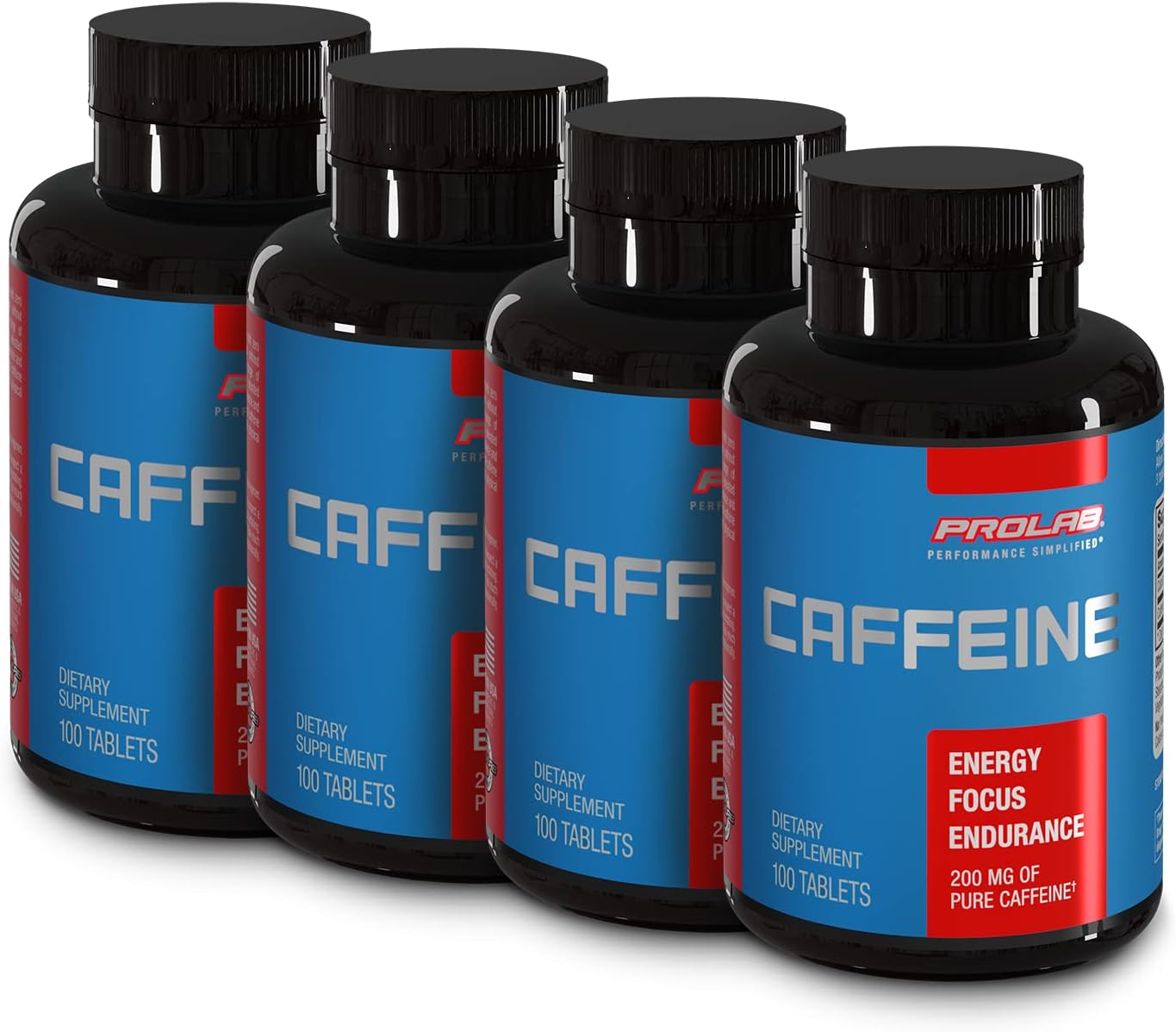 ProLab Caffeine Tablets 200mg | Energy Support, Helps Enhance Endurance & Mental Focus, Reduce Fatigue, Pre-Workout, Extra Strength (100 Count (Pack of 4))