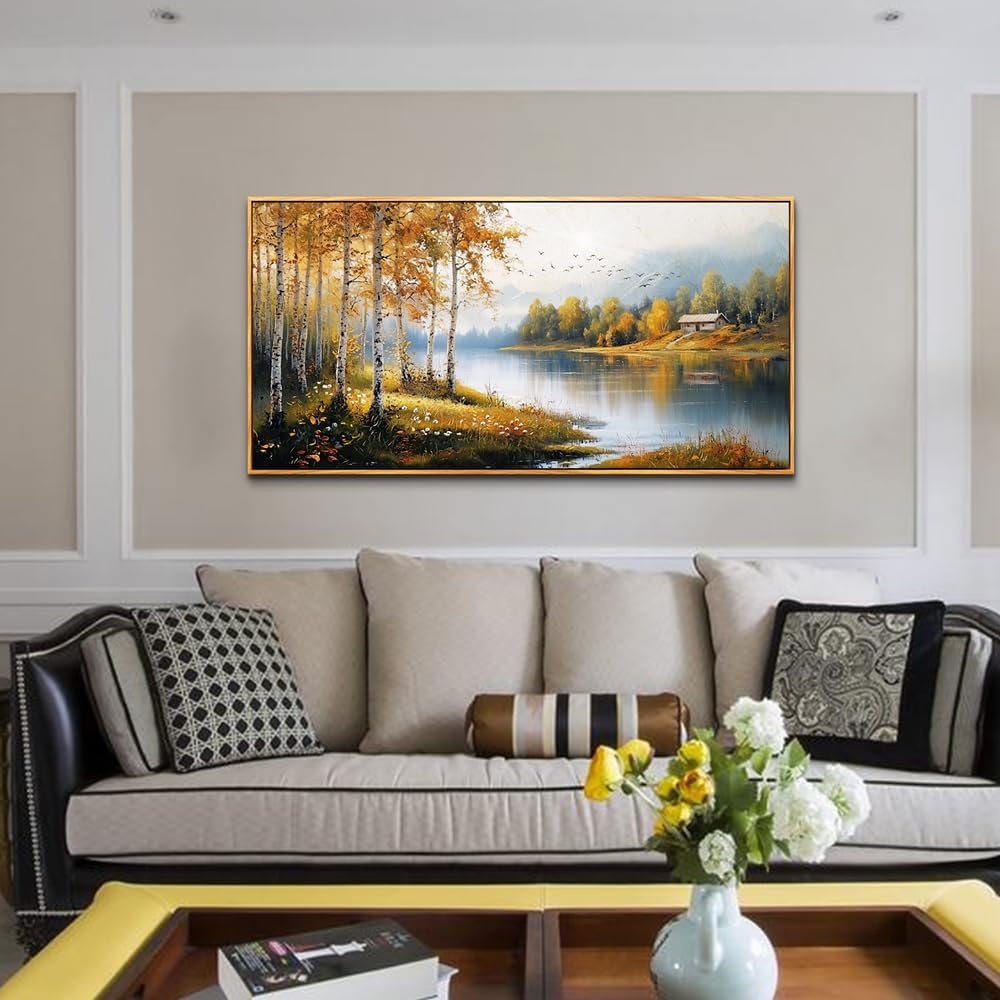ERQINHUA Large Wall Decor Canvas Painting Wall Art For Living Room Decoration Blue Seaside Landscape Painting Bedroom Print Artwork Picture For Dining Room Bathroom Home Decor Wood Frame 24x48 In