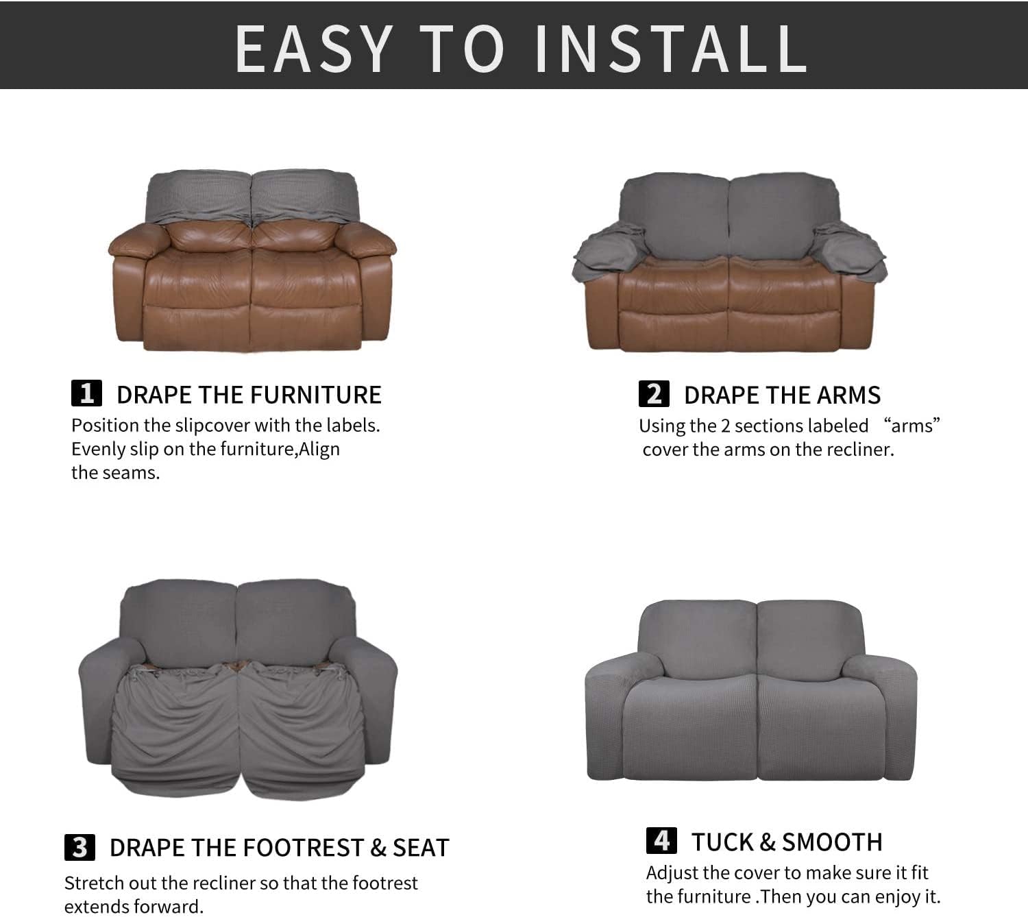 Stretch Loveseat Recliner Chair Covers, 6 Pieces Double recliner covers for recliner chair Sofa Cover Soft Spandex Anti-Slip Armchair Covers Recliner slipcovers Cushion Couch Recliner armchairs