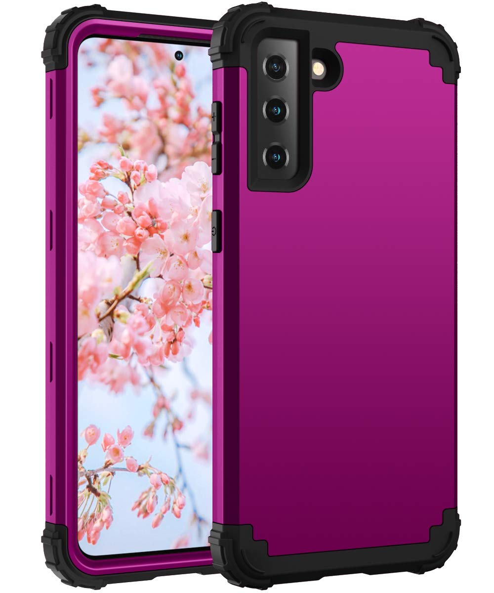 Meifei Case for Samsung S21 5G, case for Galaxy S21 5G 3 Layer Hybrid Hard PC Soft Silicone Heavy Duty Rugged Shockproof Full-Body Protective Cover