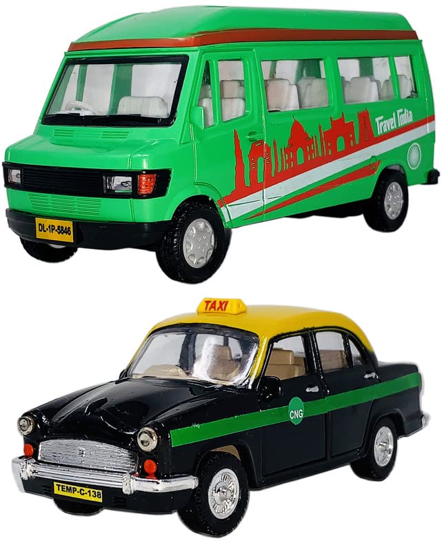 Toyify Kids Small Size Plastic Pull Back & Go Toy Indian Public Transport Vehicle Travel India or TT & Taxi Model for Kids/Color May Vary(Pack of 2) 1 to 12 Years Kids