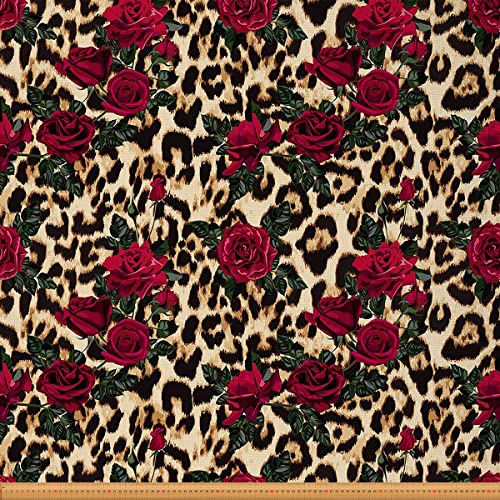 Erosebridal Rose & Leopard Print Upholstery Fabric, 1 Yard
