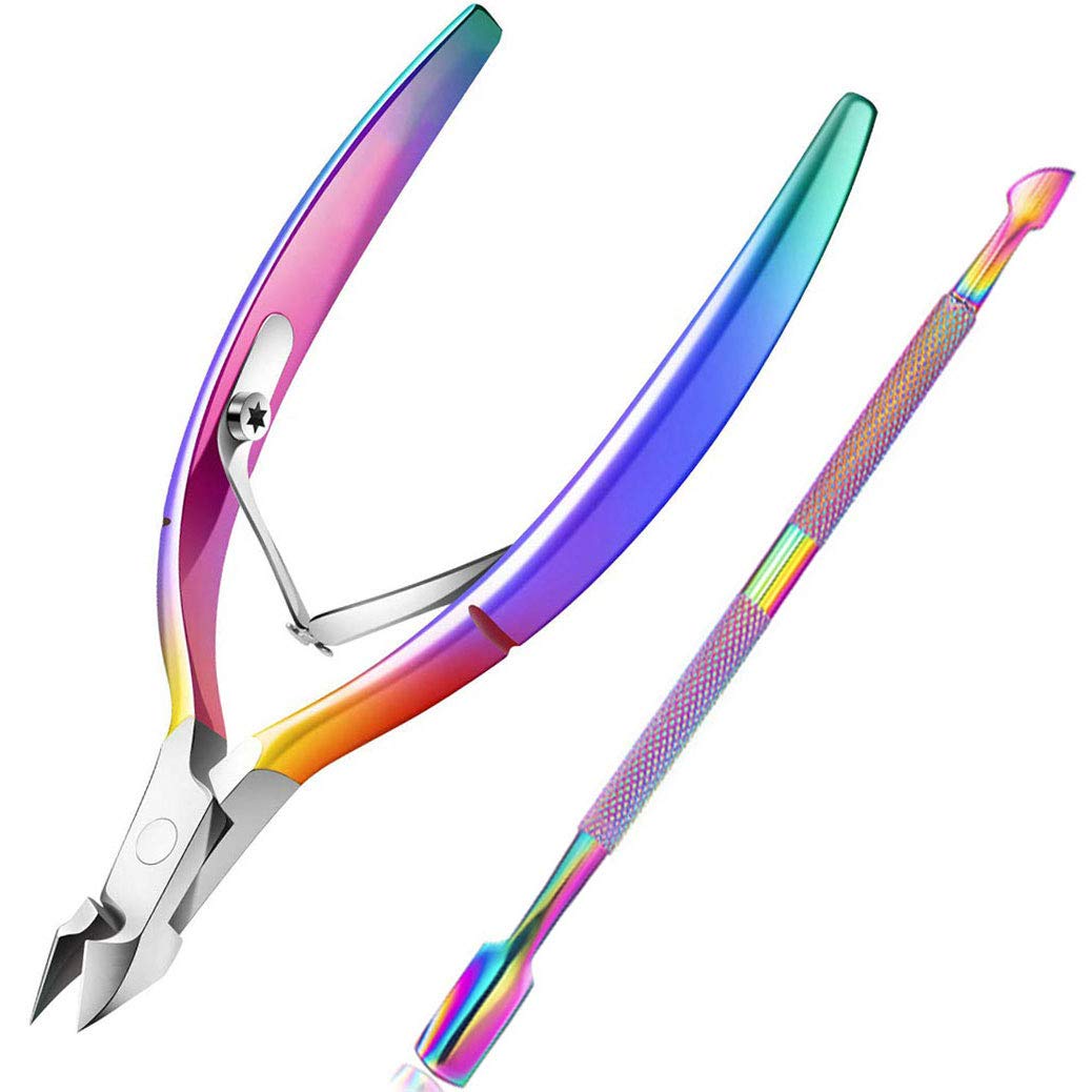 KASI Cuticle Nipper and Cuticle Pusher with Glass Nail File Stainless Steel Cuticle Clipper Trimmer Gel Remover Scraper Tool