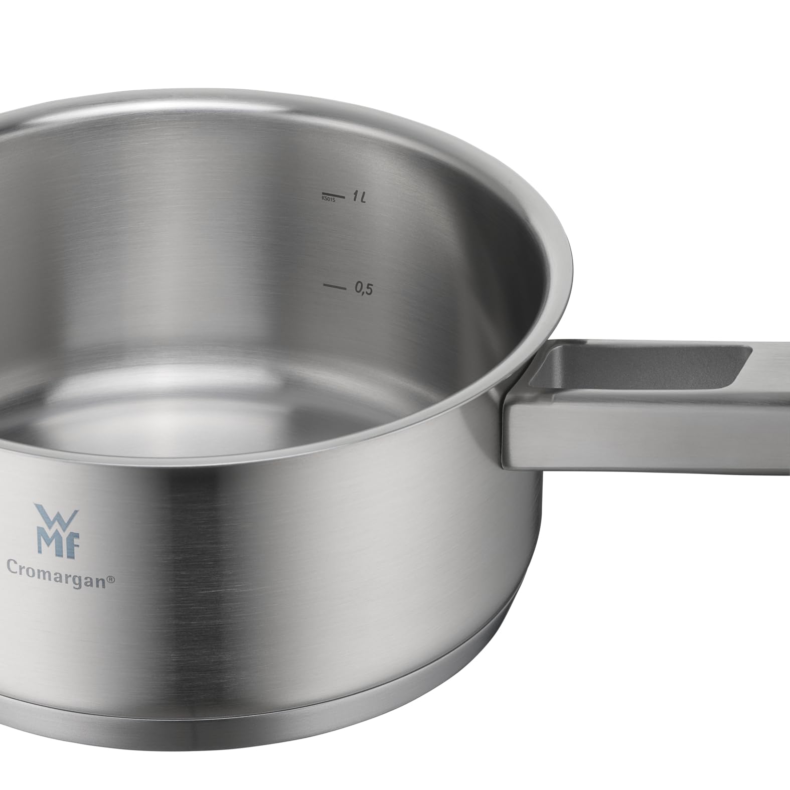 WMF Ultimate Cool Stielkasserolle 16cm mit Deckel, Kochtopf klein 1,4l, Milchtopf Induktion, Cromargan Edelstahl matt, unbeschichtet, Induktions Topf mit Innenskalierung, spülmaschinengeeignet