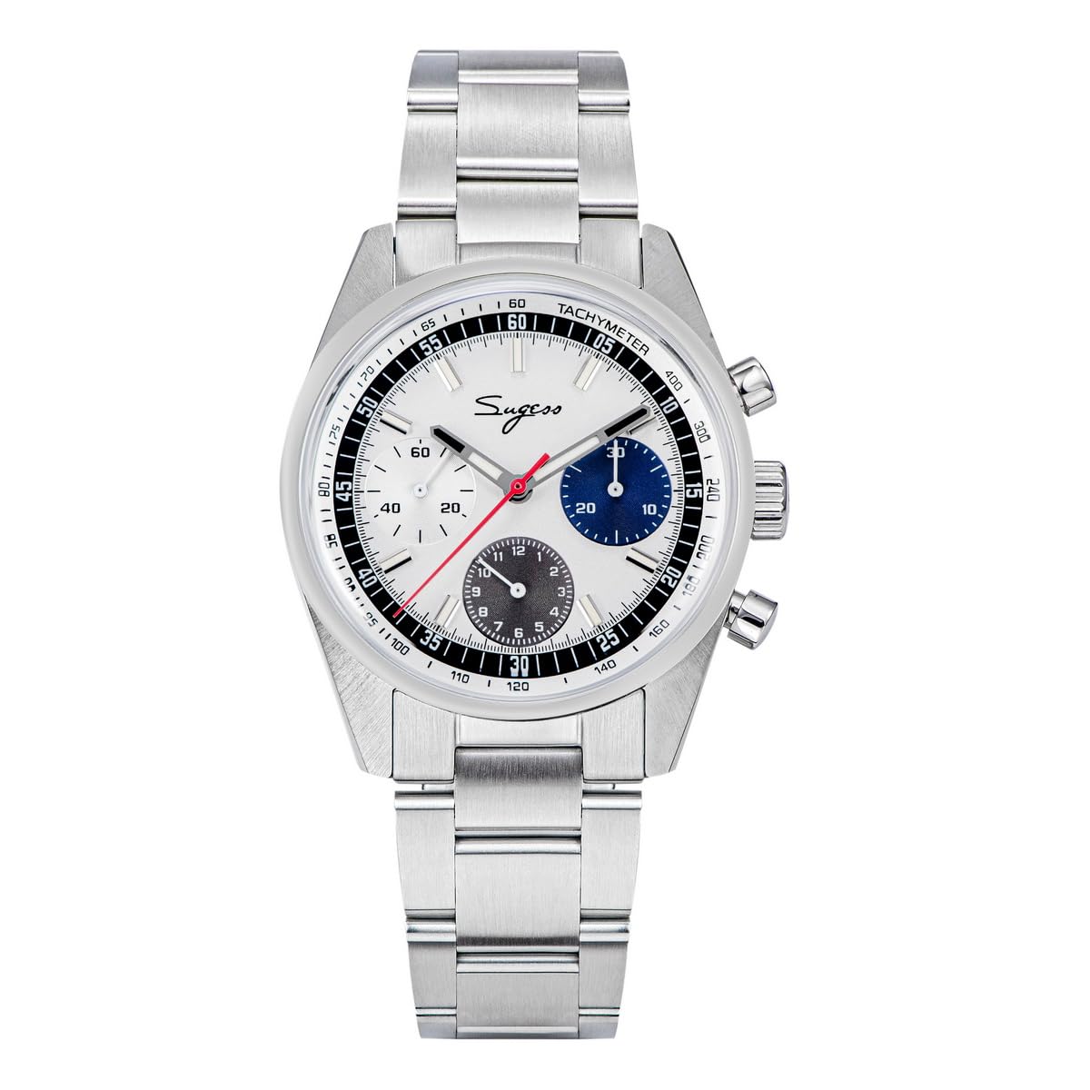 Sugess 37mm Hand Wind Chronograph Men Watch Seagull ST1902 Swanneck Movement Waterproof Mechanical Wristwatches, V 1