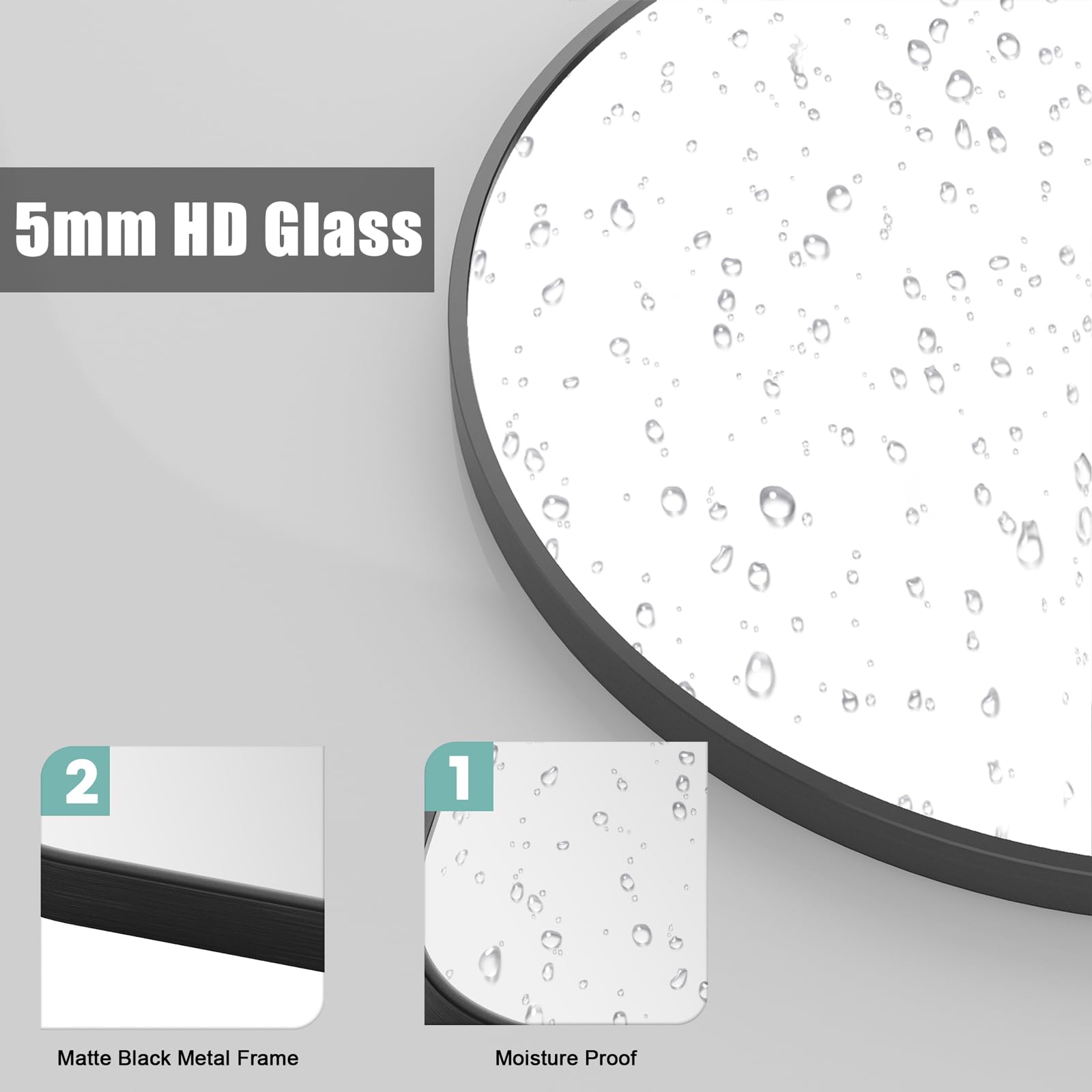 IDEALHOUSE Circle Mirror – 24" Stylish Wall-Mounted Round Bathroom Vanity Mirror with Black Metal Frame - Explosion-Proof, Moisture-Resistant, Perfect for Your Bathroom