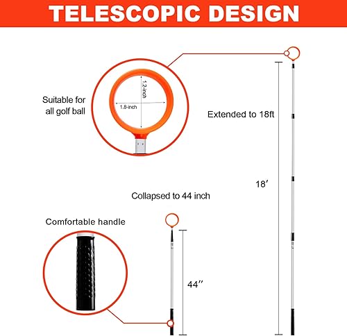 Vista 2 de ToVii Golf Ball Retriever - Telescopic Aluminum Alloy Pole and Firm Nylon Cup Grabber