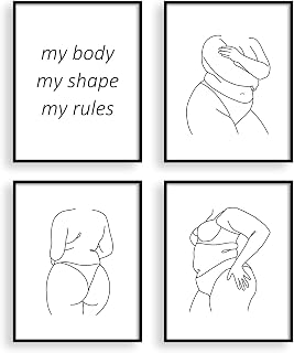 Feminist Wall Art Black and White Minimalist Line Art Prints for Bedroom Aesthetic Modern bathroom Decor Woman Body Positive Gifts(UNFRAMED 8x10in)