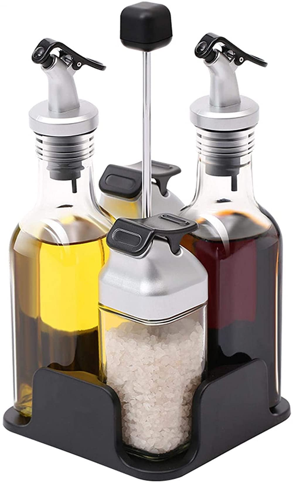 Gewürzspender-Set aus Glas und Edelstahl, auslaufsicheres Design für Essig, Öl, Salz und Pfeffer – perfekt für Küche und Esszimmer