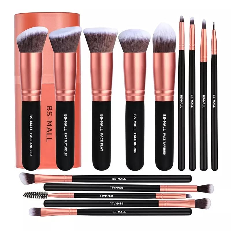 BS-MALL -Juego 14 brochas de maquillaje, base sintética, polvos correctores, sombra de ojos, conjuntos de pinceles de maquillaje con estuche de plastico