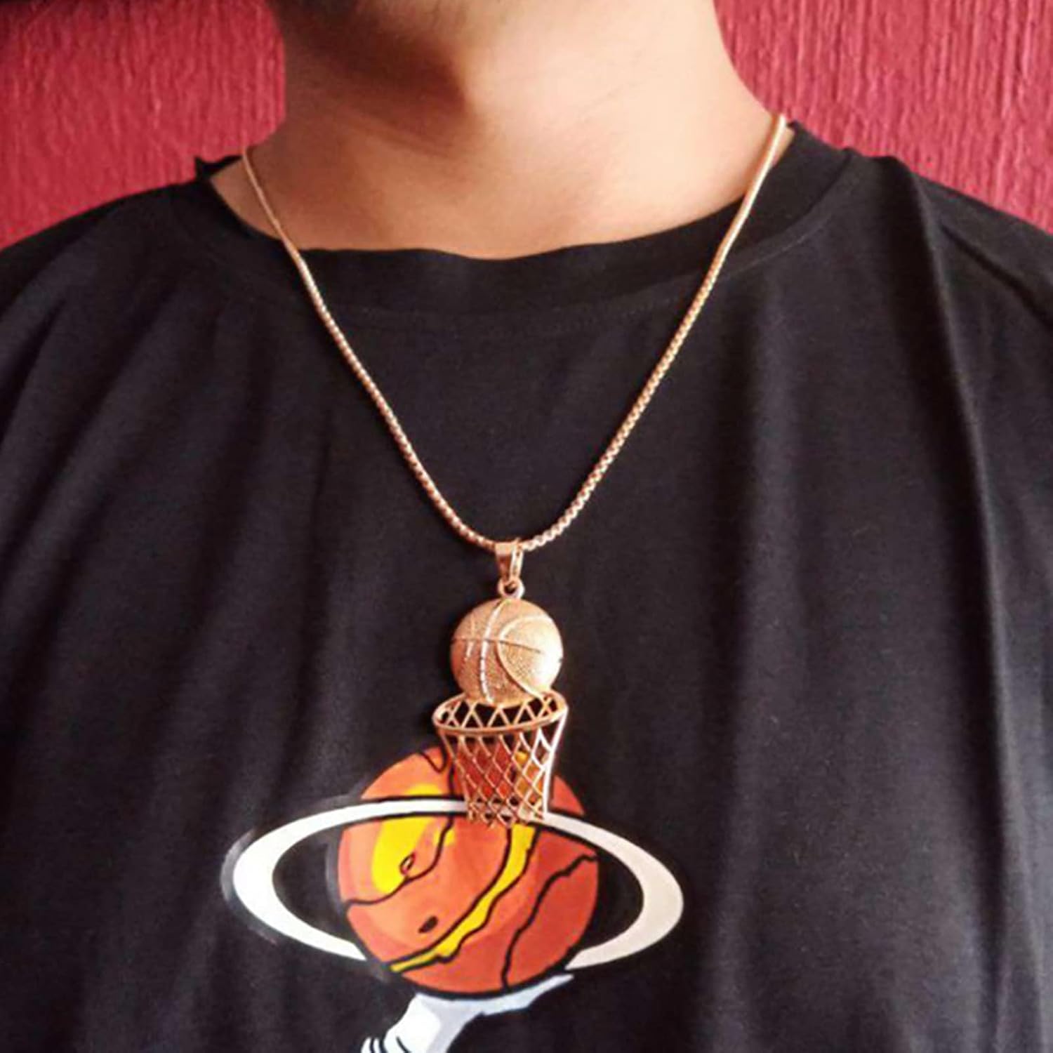 Basketball Necklace for Men Gold Stainless Steel Basket ball Pendant Necklace,Hoop Necklace Hip Hop Sports Necklace Jewelry Gift for Basketball Lovers - Image 6